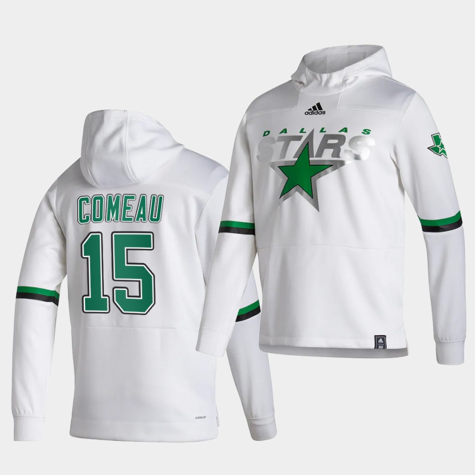 Men Dallas Stars #15 Comeau White NHL 2021 Adidas Pullover Hoodie Jersey